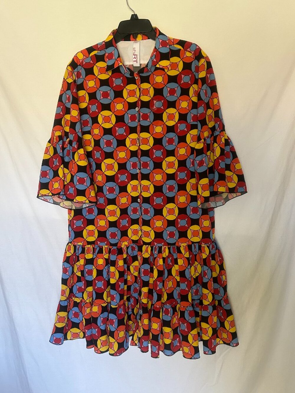 NWOT! Milano shi.RT ~Colorfull 10-Buttons Down 100% PL 3/4 Sleeve Dress TG 46/L